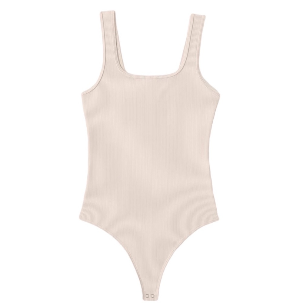 Abercrombie & Fitch Seamless Rib Fabric Tank Bodysuit Beige XL like new